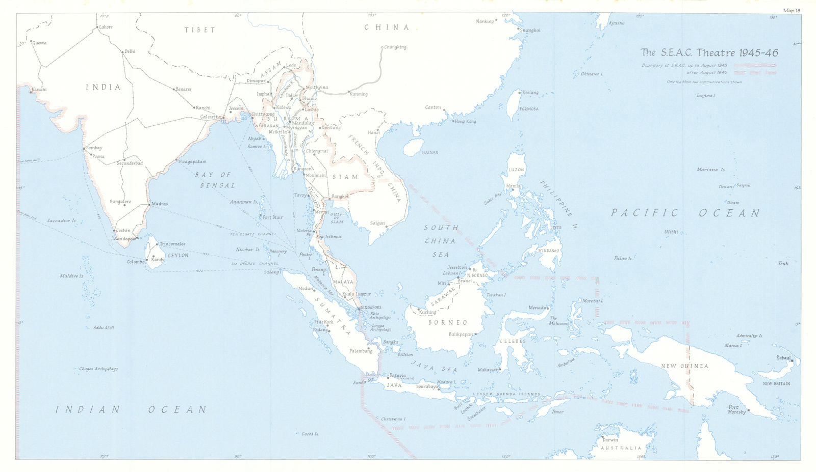 S.E.A.C. (South East Asia Command) Theatre 1945-46. World War Two 1969 old map